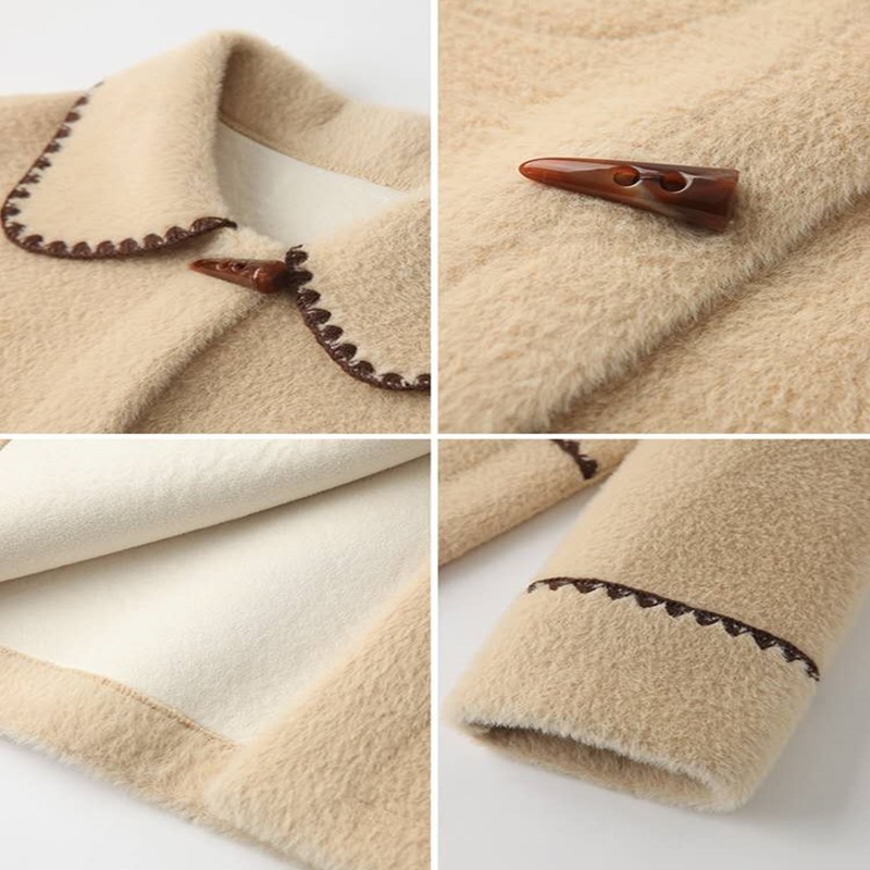 (Hàng order)Áo khoác len nữ 2020 lông cừu khoá sừng cashmere kết hợp viền tweak phong cách hàn quốc-032C06