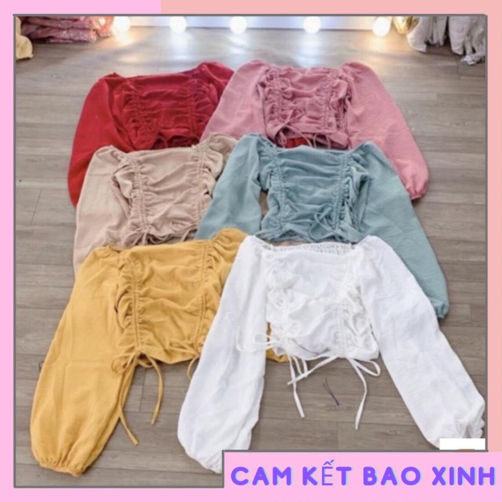 Áo kiểu chất voan rút dây 2 bên tay dài_áo croptop [Hàng Đẹp]