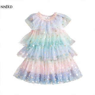 Đầm tầng NNJXD Tay Cánh Bướm Đính Kim Sa Thích Hợp Cho Tiệc Sinh Nhật Mùa Hè Dành Cho Bé Gái 3-8 Tuổi