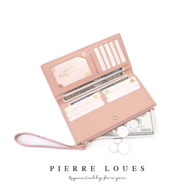 Ví Pierre loues gấp làm hai khóa kéo họa tiết gấu dễ thương đựng thẻ