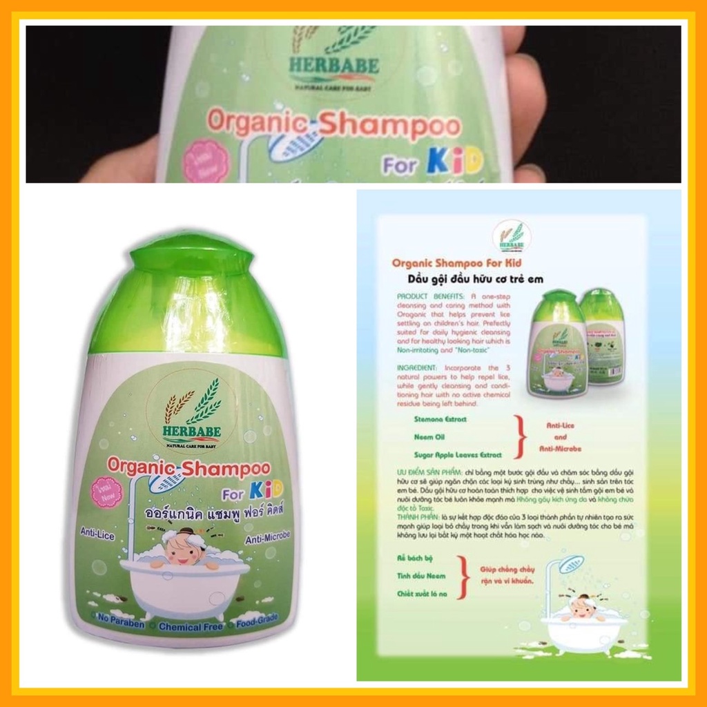 Dầu gội cho bé / Organic / Dầu gội hữu cơ Herbaber cho bé, Nhập khẩu Thái Lan chính hãng
