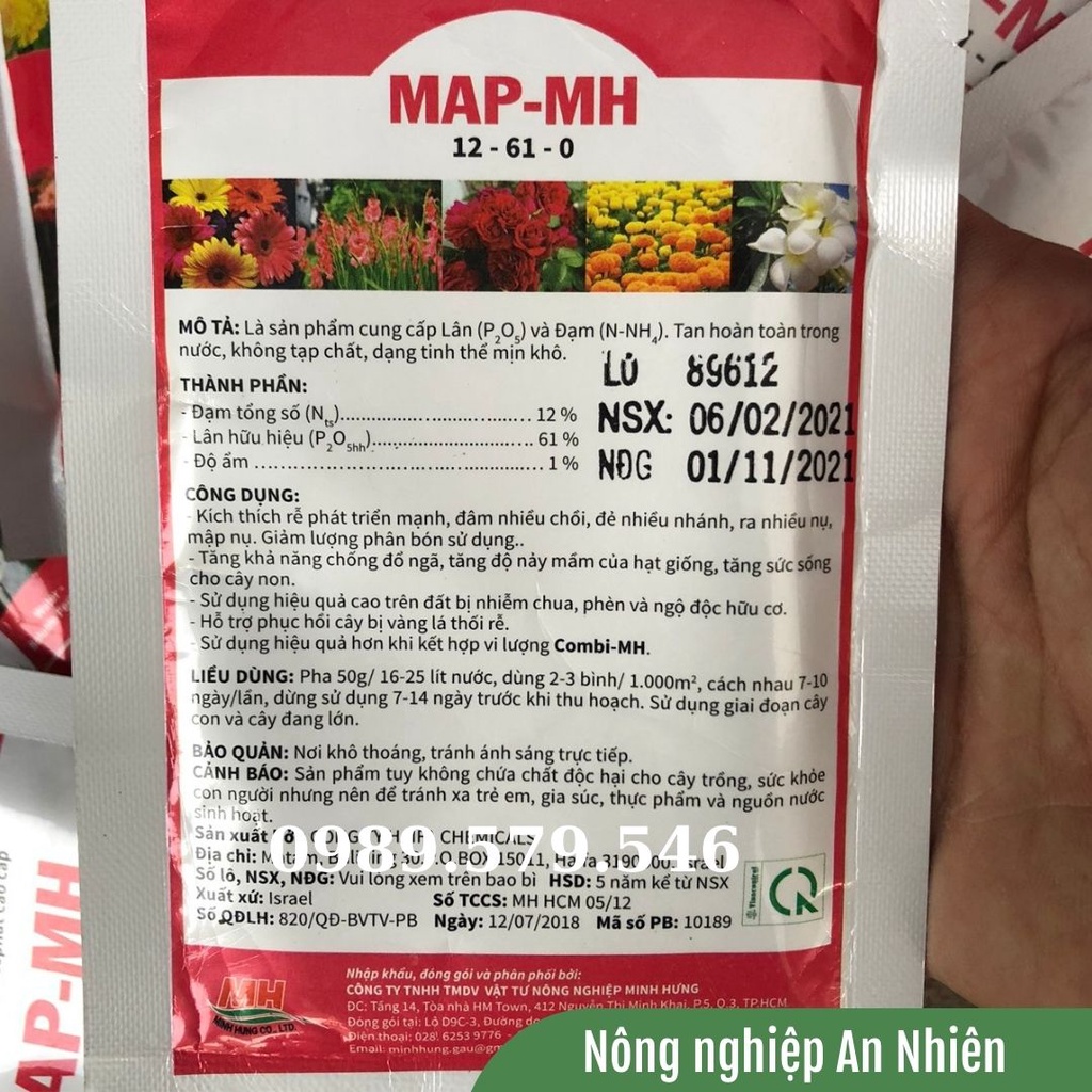 100g Phân bón Siêu lân, Siêu kích rễ, MAP 12-61-0 Siêu nở bụi, Kích chồi, Mập nhánh, Hạ phèn, Ra rễ mạnh, Giảm ngộ độc