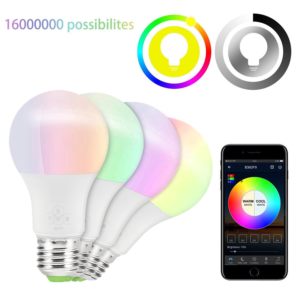 Bóng đèn LED thông minh có thể điều khiển từ xa bằng điện thoại Bóng đèn WiFi thông minh Description Bóng điện thoại Alexa Thay đổi màu sắc đèn điều khiển ứng dụng không dây