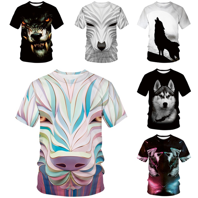 Mới Áo thun tay ngắn in hình chó sói 3D cá tính cho nam nữ