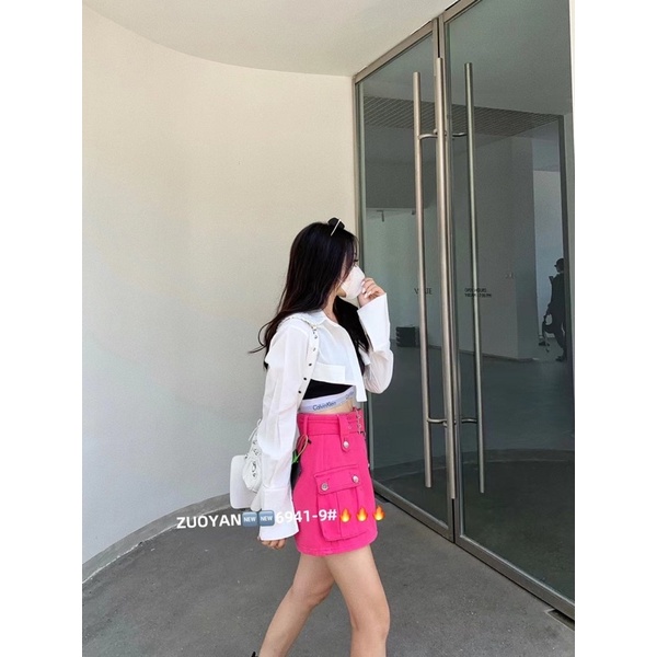 CHÂN VÁY JEANS TÚI HỘP KÈM ĐAI TO HANGG QCL1 MS27918