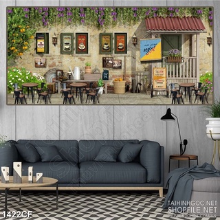 Tranh dán tường 3D trang trí quán cafe, trà sữa, trà chanh, quán xá, cửa hàng có keo sẵn - House Decor 1422CF