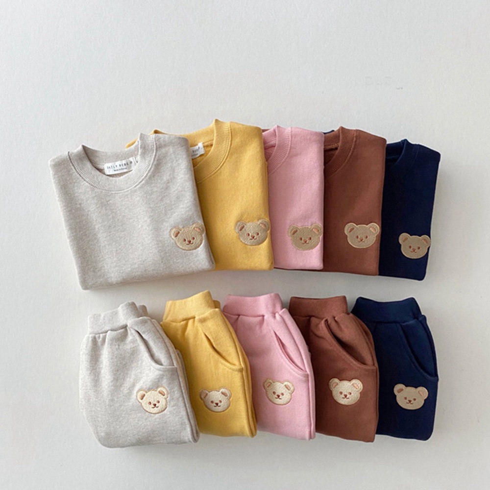 Set đồ 2 món BEAR LEADER gồm áo sweater in hình gấu và quần dài thể thao thời trang mùa thu cho bé trai và gái