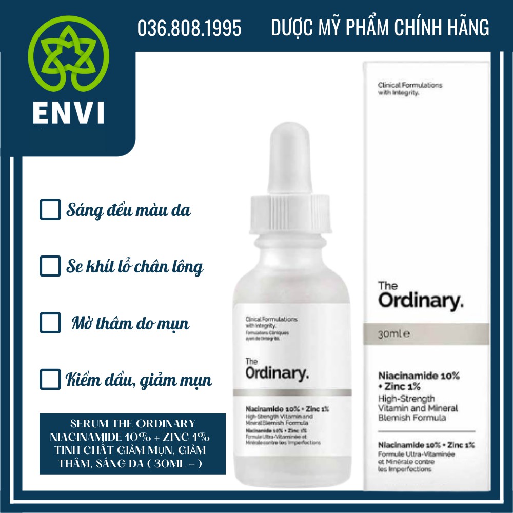 (AUTH) Serum The Ordinary Niacinamide 10% + Zinc 1% - Tinh chất giảm mụn, giảm thâm, sáng da ( 30mL - serum_ordinary)