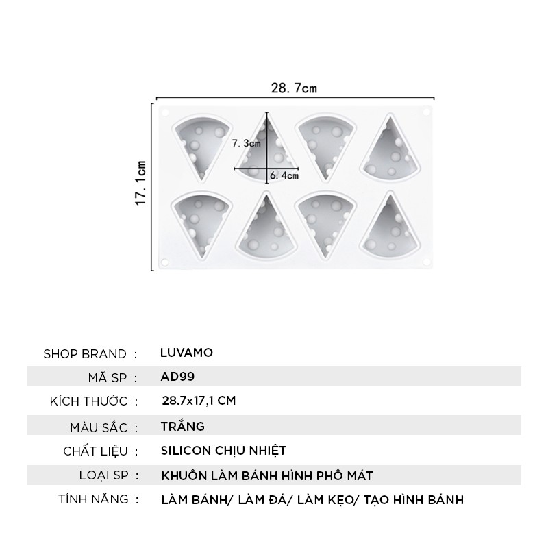 Khuôn silicon làm bánh pudding thạch đậu hũ non kẹo hình pho mát cho bé luvamo AD99