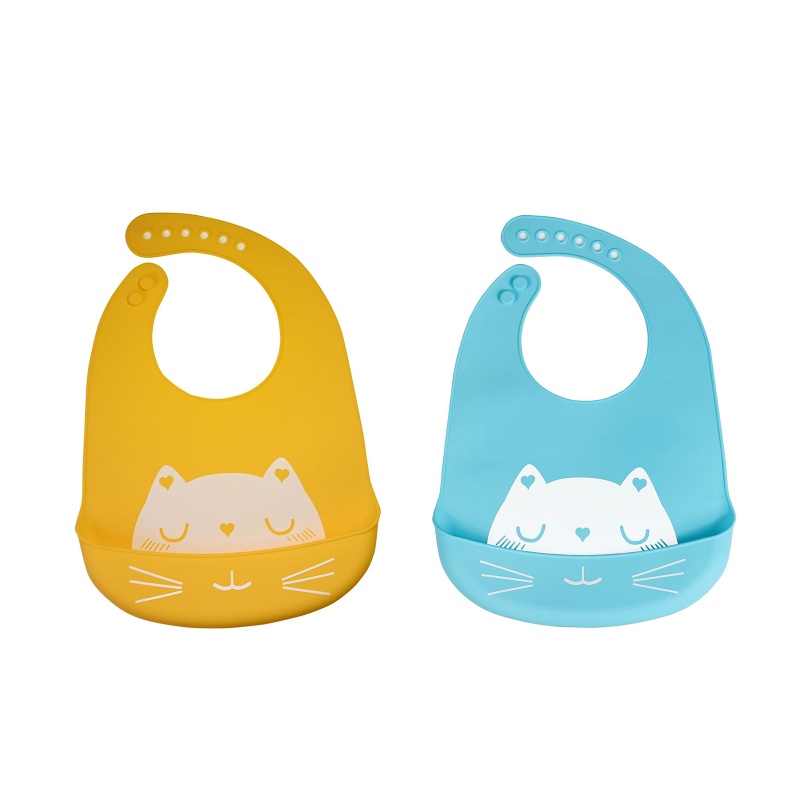 Set 2 Yếm Ăn Silicon Chống Nước In Họa Tiết Hoạt Hình Có Thể Điều Chỉnh Kích Cỡ Cho Bé