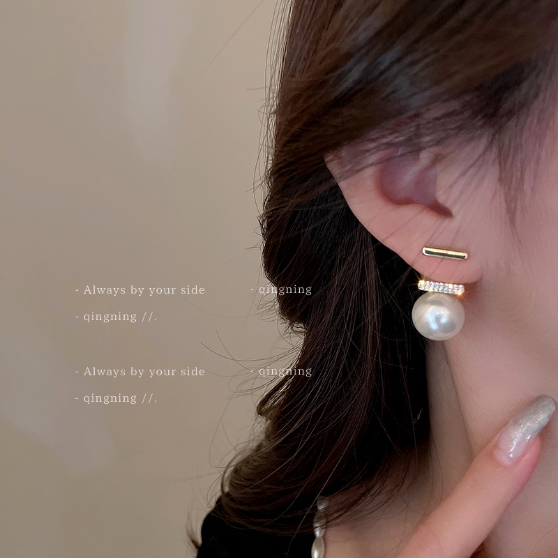 Bông Tai Mạ Bạc 925 Hình Chữ T Đính Ngọc Trai Sang Trọng 1