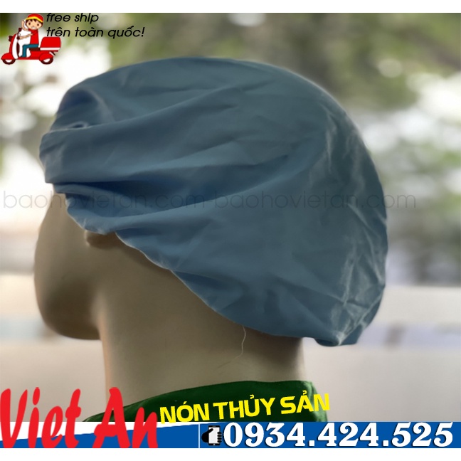 Nón Bánh Tiêu Vải Silk Màu Xanh _ Hình Chụp Thật