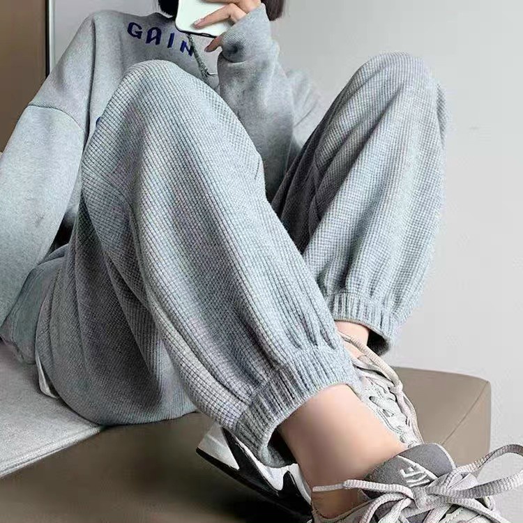 Quần jogger nữ ulzzang Hàn Quốc chất lưới tổ ong 3 màu vải nỉ Cotton CVC dày dáng xuông bo ống