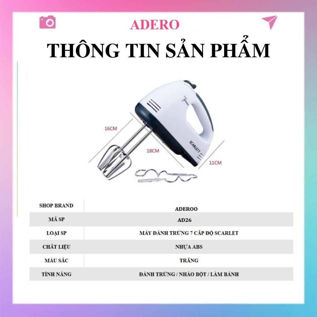 Máy đánh trứng mini ADERO  cầm tay scarlett 7 cấp độ Tặng dụng cụ lọc lòng đỏ trứng AD26