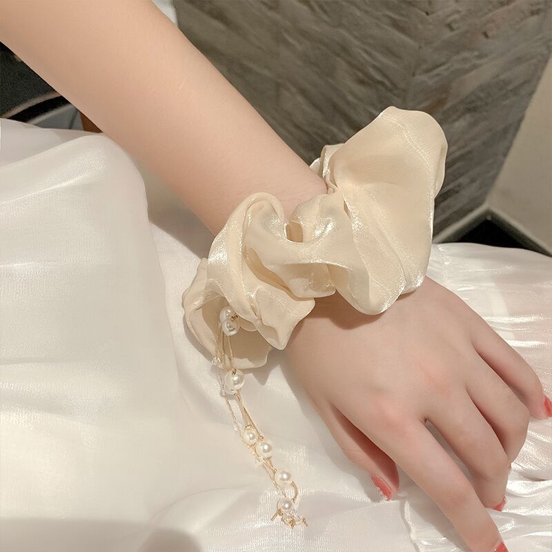 Dây Buộc Tóc Cao Su Phối Núm Tua Và Ngọc Trai Thời Trang Phong Cách Hàn Quốc