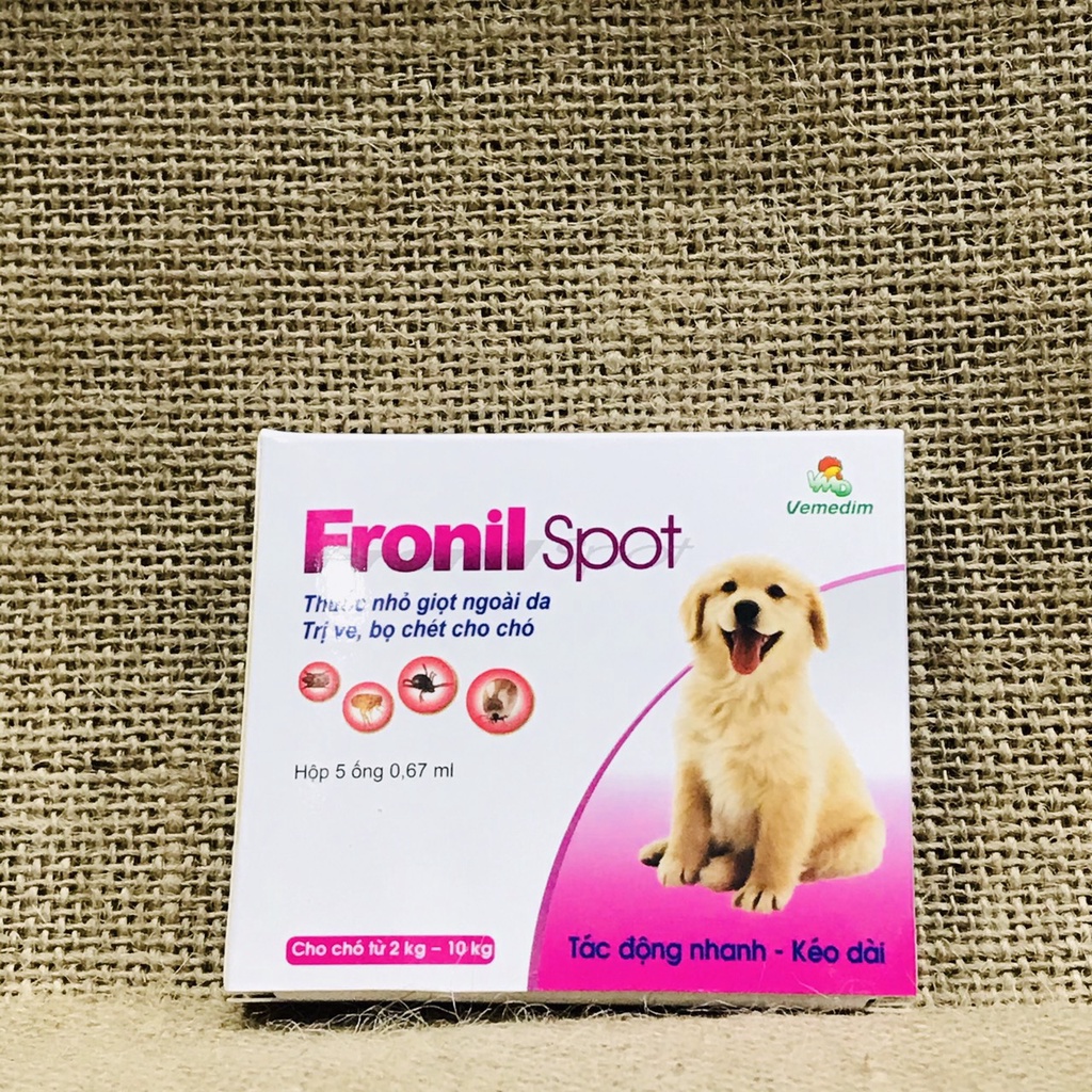 ( Combo 2 hộp ) FRONIL SPOT ( 5 tuyp/1 hộp )- Nhỏ Gáy Trừ Ve, Bọ Chét Trên Chó từ 2kg đến 10kg