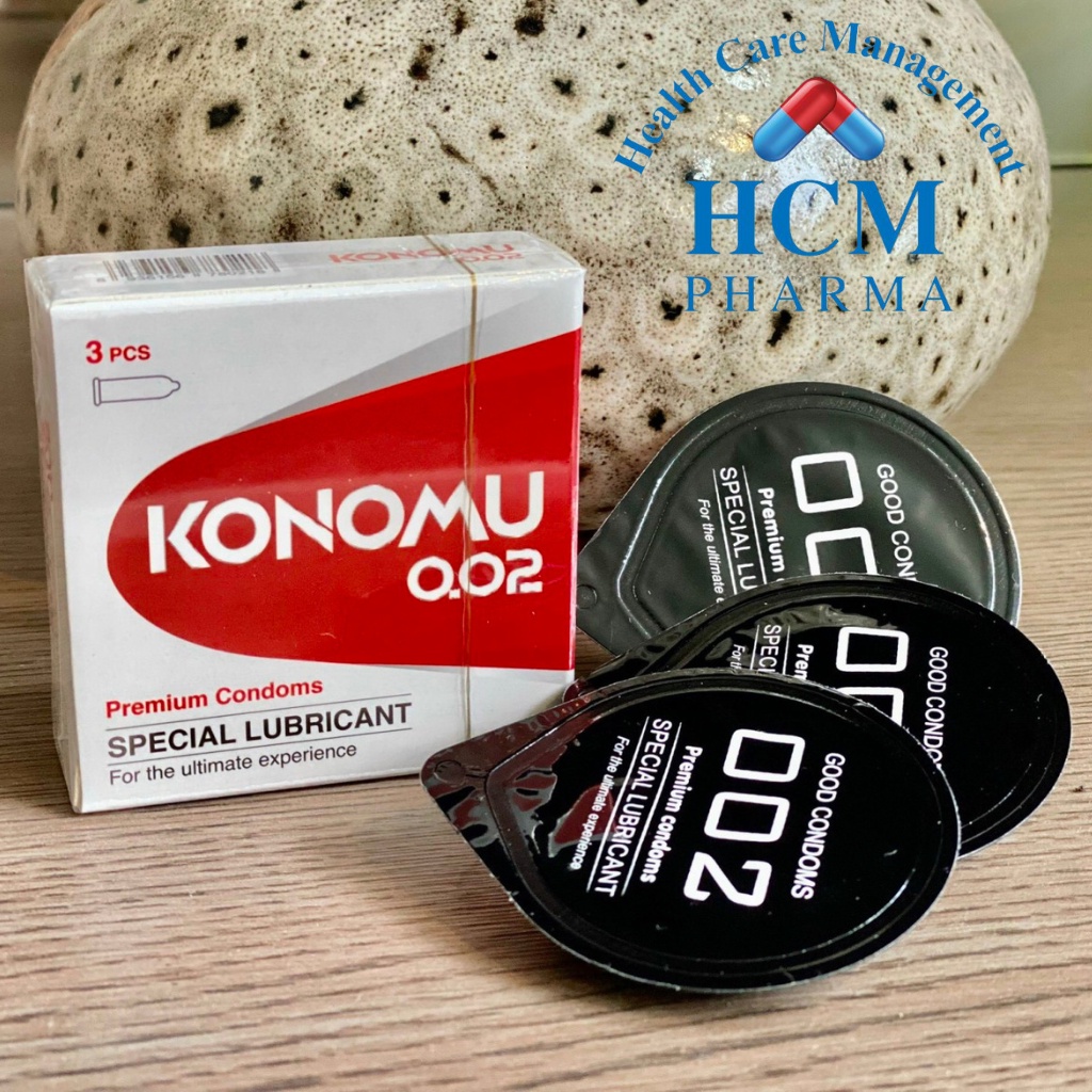 Bao cao su siêu mỏng KONOMU 0.02 hương thơm dịu nhẹ, gel bôi trơn cao cấp hộp 3 cái HCM PHARMA DHG18
