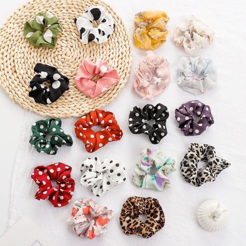 Dây cột tóc vải Scrunchies họa tiết vintage Hàn Quốc loại đẹp Tucanvas TCV38