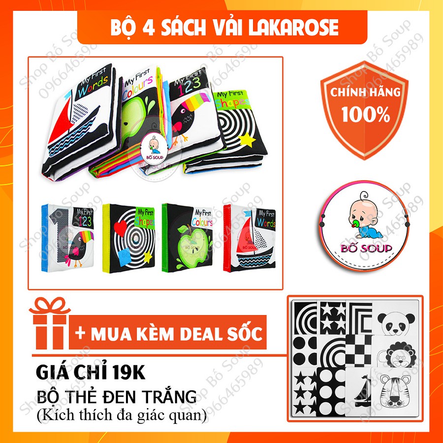 Bộ 4 Sách Vải LakaRose Cho Bé Chơi Tự Lập Shop Bố Soup