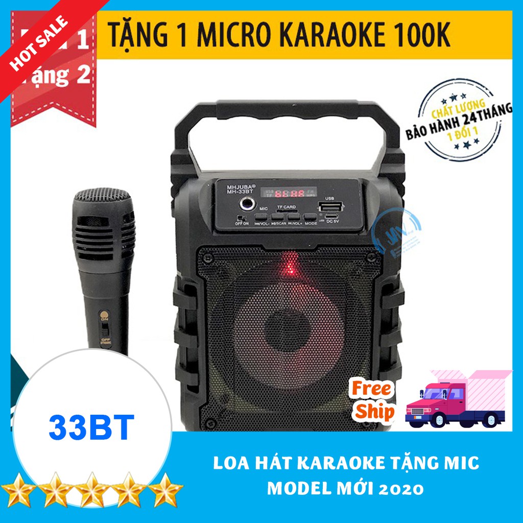 TẶNG 1 MIC KARAOKE CÓ VANG 100K] Loa Kẹo Kéo Karaoke Bluetooth Mini MH-33bt model 2021