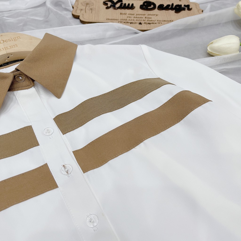 Áo sơ mi nữ trắng dài tay công sở Chunxuu phối sọc kẻ kiểu cách chất Tơ mềm mịn thời trang - SP40