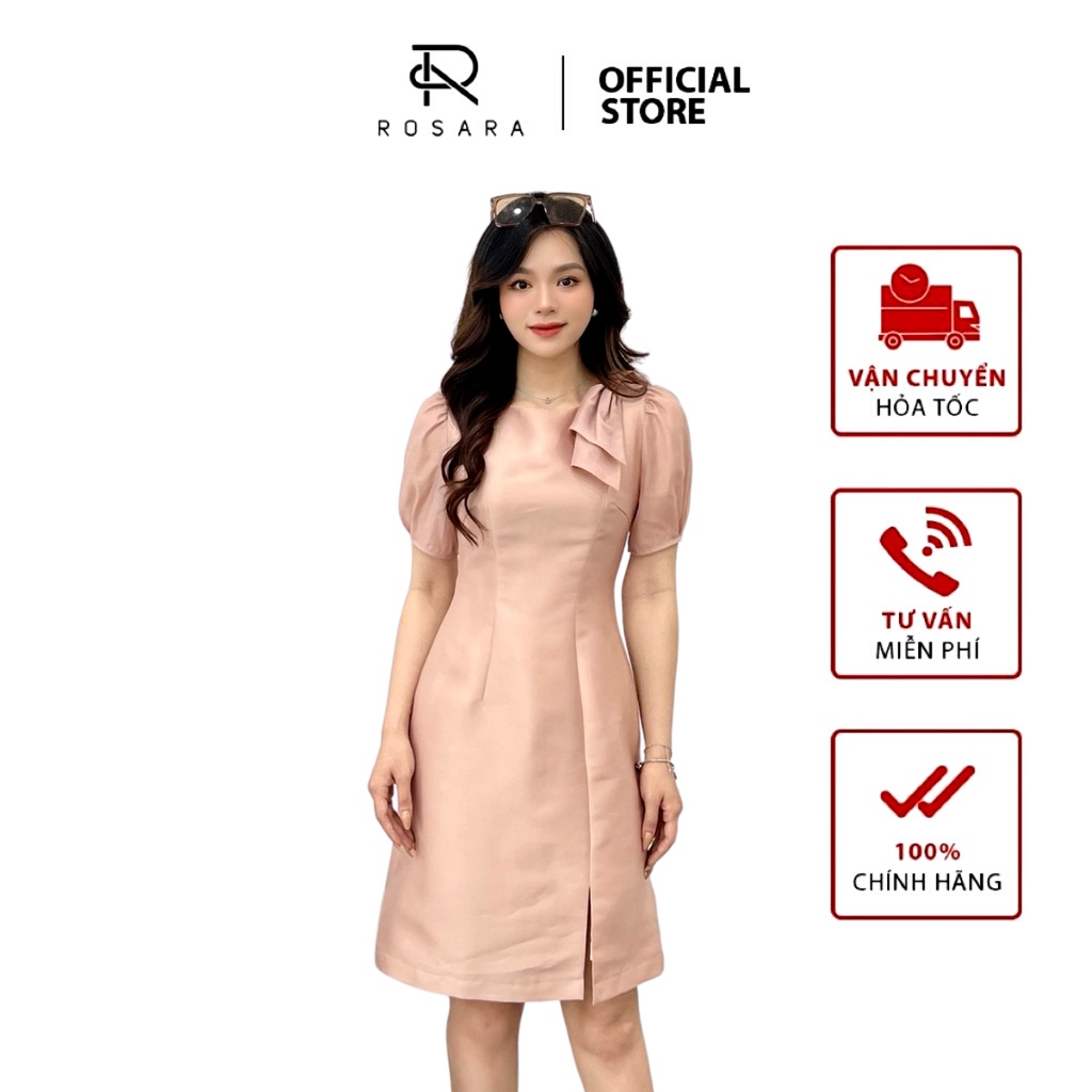 Váy công sở thời trang nữ dáng suông nơ cách điệu Rosara V6
