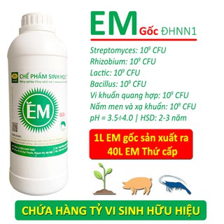 Chế phẩm sinh học EM gốc. Men Vi Sinh chuẩn của Đại Học Nông Nghiệp 1 Hà Nội. Từ 1 lít EM gốc sản xuất ra 40 lít thứ cấp