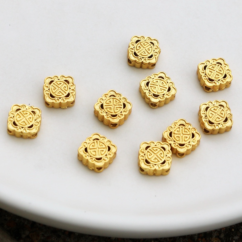 Hạt cườm đồng mạ vàng 18k dùng trang trí phong cách Retro diy 10mm