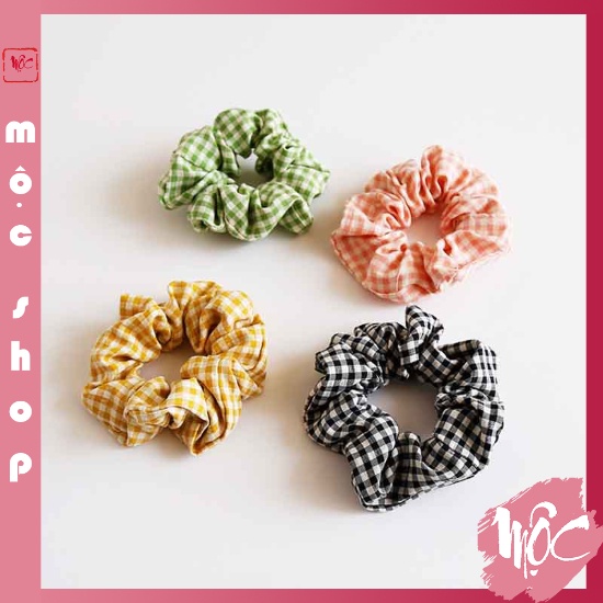 COMBO 5 Dây chun scrunchies buộc tóc kẻ caro nhiều màu PT26 MỘC