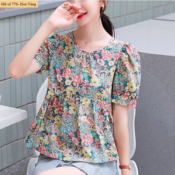 Áo sơ mi HOA BABYDOLL vải cotton - B776