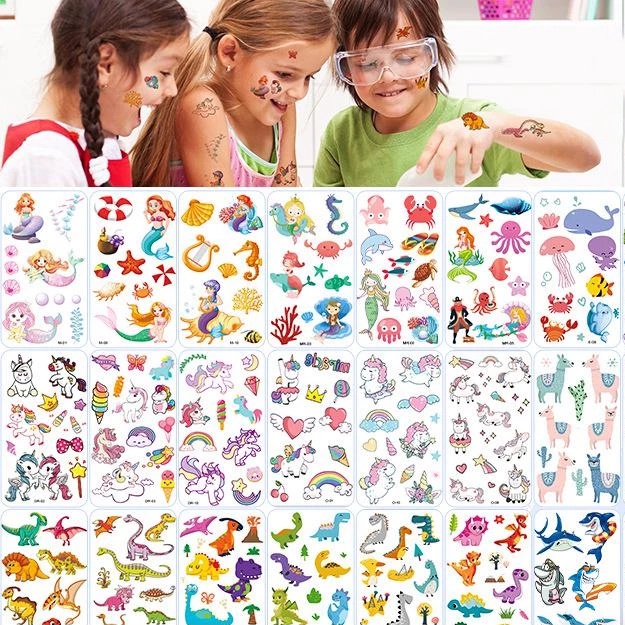 Set 10 Miếng Dán Hình Xăm Tạm Thời Họa Tiết Động Vật Hoạt Hình Vui Nhộn Cho Bé