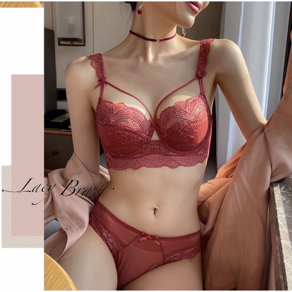 Bộ Đồ Lót Ren Dây Đan Chéo Sexy Có Gọng Đệm Mỏng Siêu Gợi Cảm Lacy Bra - B09 | BigBuy360 - bigbuy360.vn
