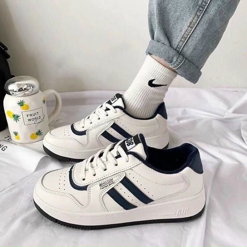 Giày sneaker thể thao sọc chéo hai màu xanh nâu