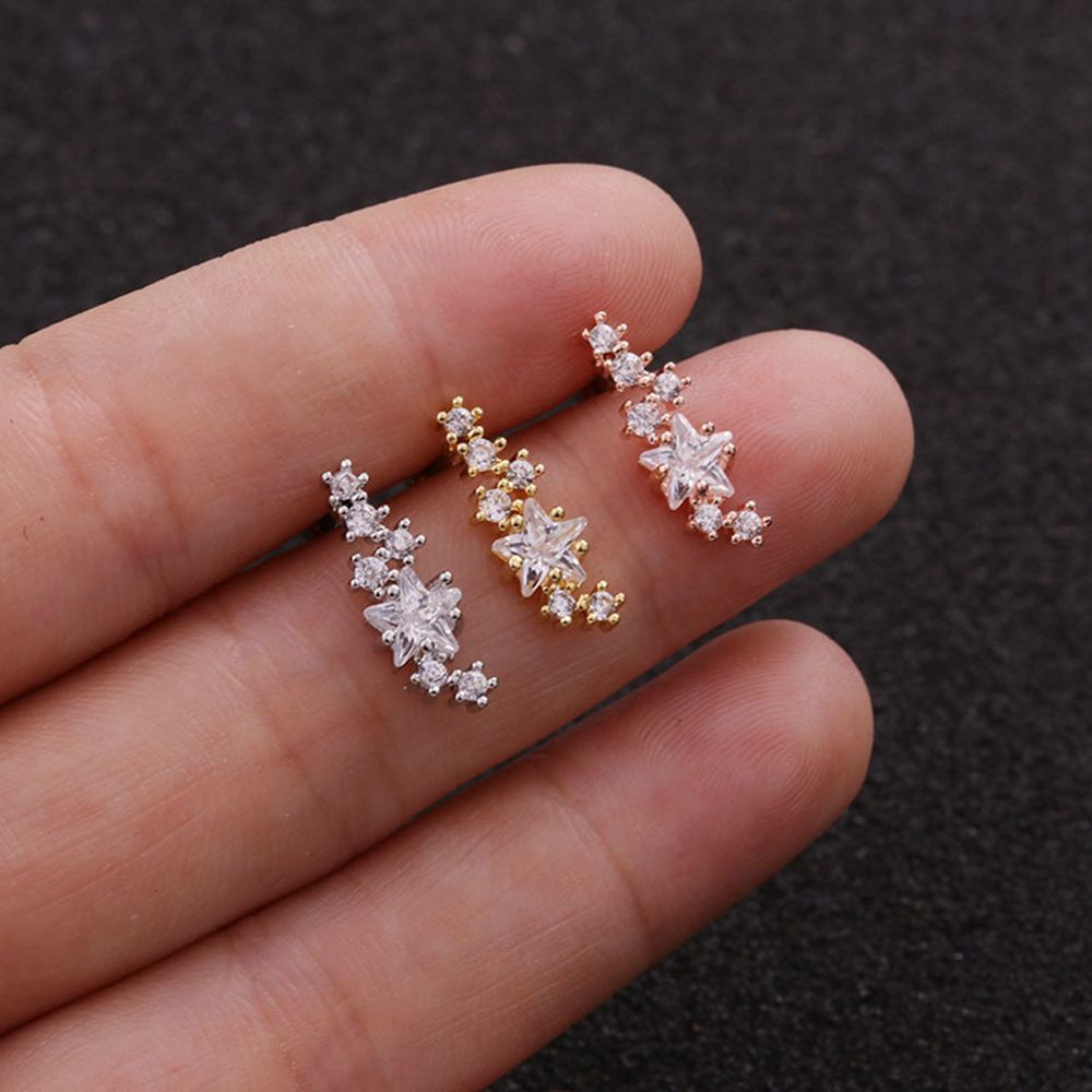 Khuyên xỏ sụn tai bằng thép không gỉ đính đá zircon nhiều màu dễ thương