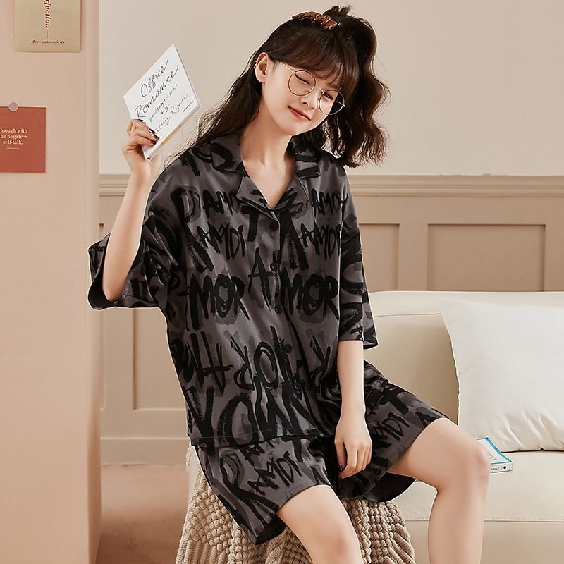 2022 new style pajamas women's spring and summer thin Korean style loose home wear women's short-sle