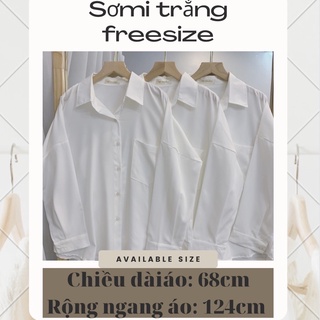 Áo sơmi trắng basic freesize form rộng (ảnh và video thật)