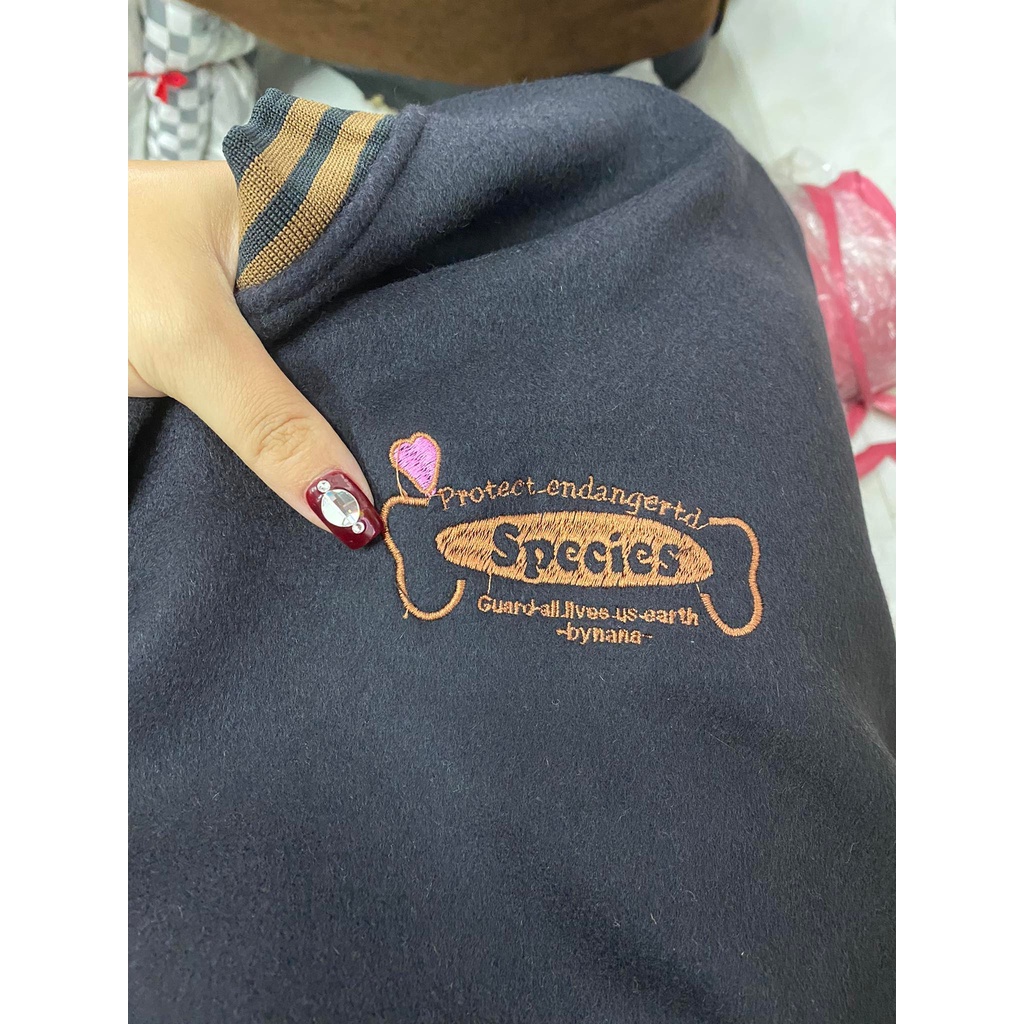 Áo Bomber Phối Tay Da CHICCLOTHES Nữ 🌸 Khoác raplang Unisex thêu tym Nâu chất nỉ pha da cực đẹp hottrend | BigBuy360 - bigbuy360.vn