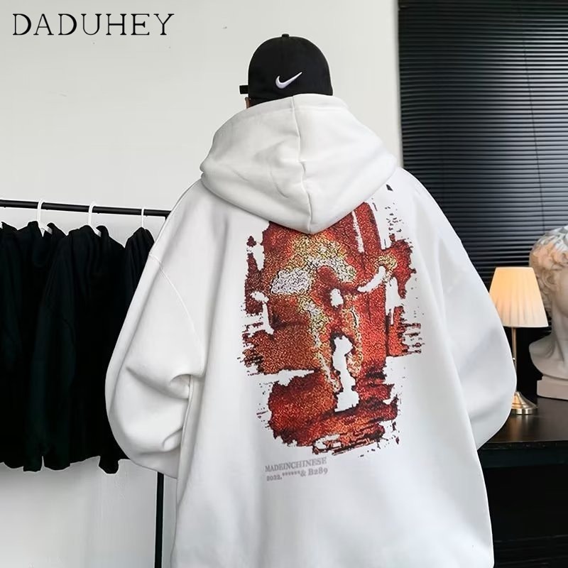 DaDuHey Men's 2022 New Autumn Ins Hong Kong Style Loose Fashion Brand Letter Printing All-Match Hoodie