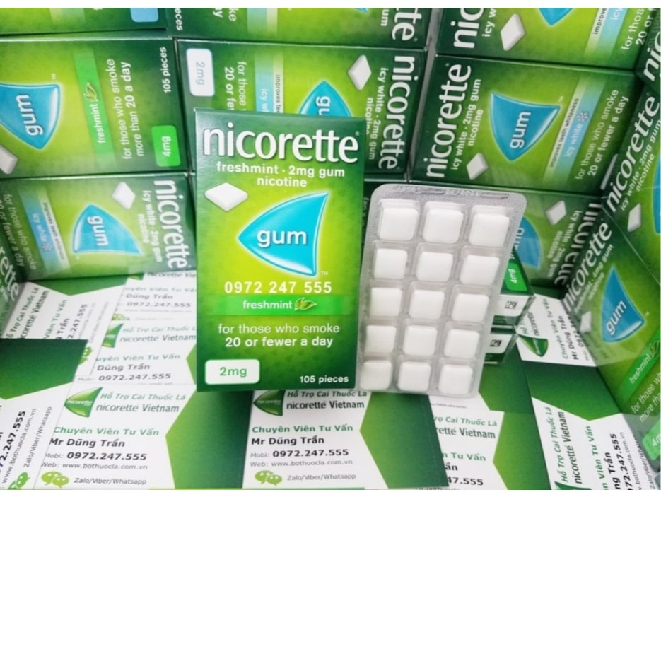 Kẹo cai thuốc lá siêu hiệu quả 2mg Nicorette hàng Mỹ