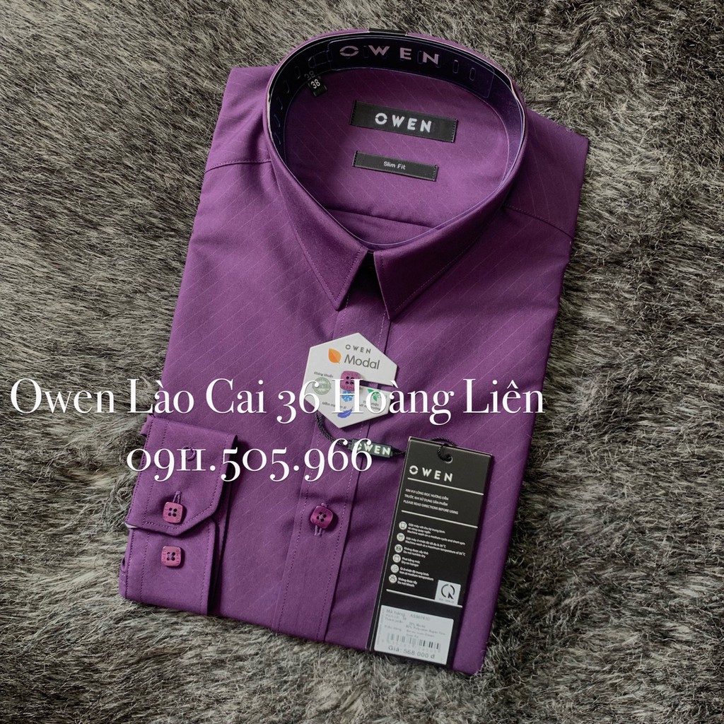 OWEN - Áo sơ mi dài tay Owen Slimfit chất modan màu tím 80761