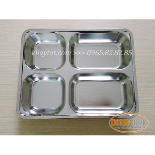 KHAY CƠM 4 NGĂN INOX 304 CÓ NẮP SÂU LÒNG KT 29x22x4cm