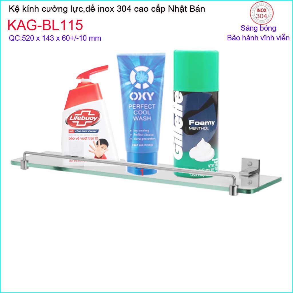 Kệ kính nhà tắm Inox 304 Nhật Bản, Kệ kiếng cường lực-kệ gương Inox Kace