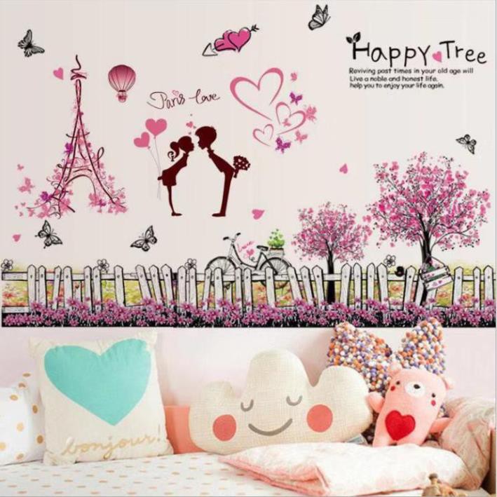 Decal dán tường trang trí phòng cưới, phòng ngủ lãng mạn Combo tháp Paris decalamyshop