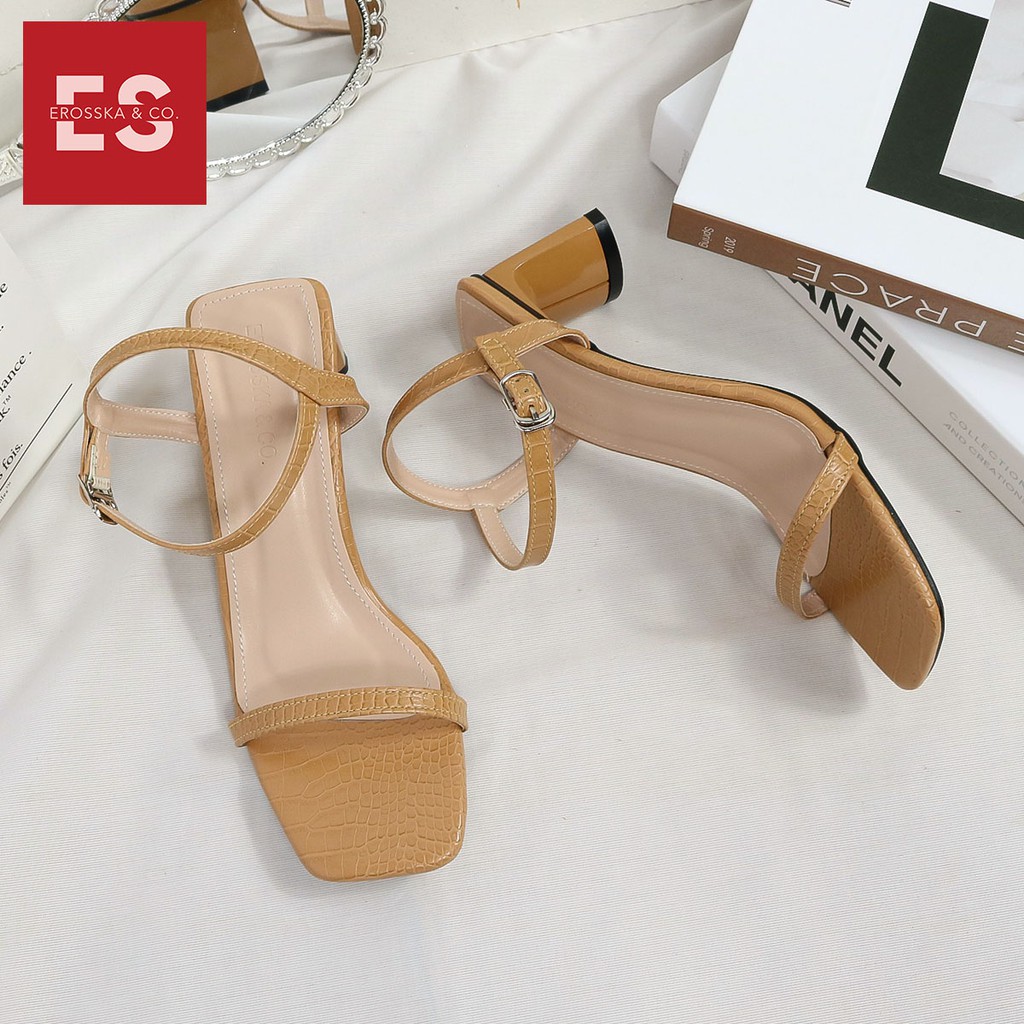 Giày sandal cao gót Erosska thời trang mũi vuông phối dây quai mảnh cao 5cm màu nude - EB025 | WebRaoVat - webraovat.net.vn