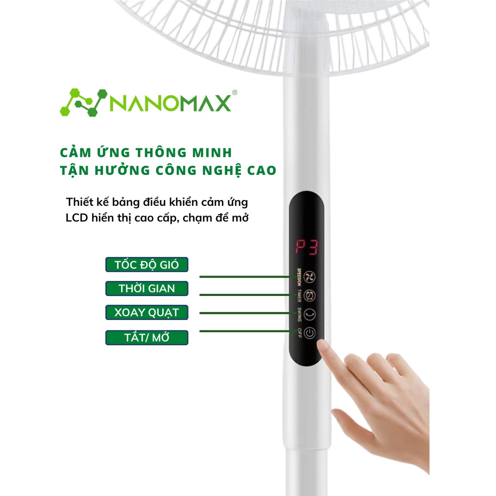 Quạt Cây Đứng Nanomax Có Điều Khiển Từ Xa, Màn Hình Lcd Cảm Ứng, Công Suất 45w Với 2 Chế Độ Gió Riêng Biệt