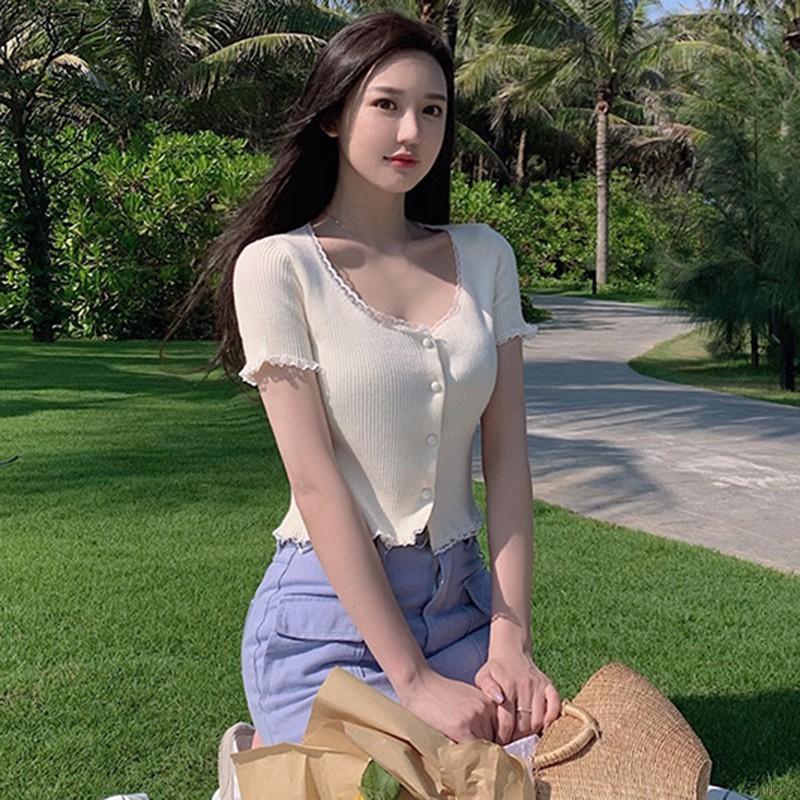 Áo Thun Nữ Tay Ngắn Cổ Tròn Phong Cách Hàn Quốc