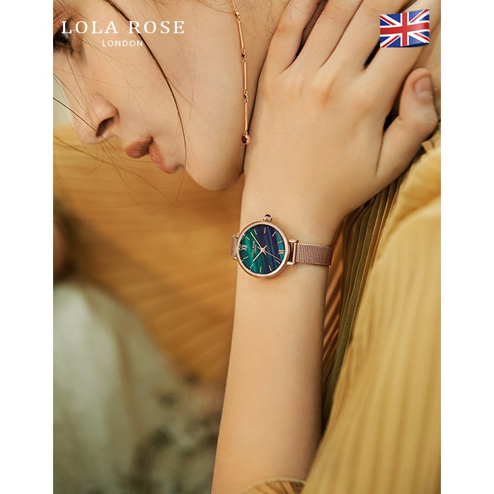Đồng hồ nữ dây kim loại Lolarose mặt tròn 30mm đá bảo thạch malachite cao cấp sang trọng LR4070