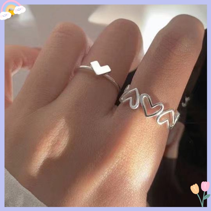 Bộ Nhẫn Đeo Ngón Tay Hình Trái Tim/Trăng/Sao/Hoa Dạng Mở Tùy Chỉnh Đơn Giản Cho Nữ