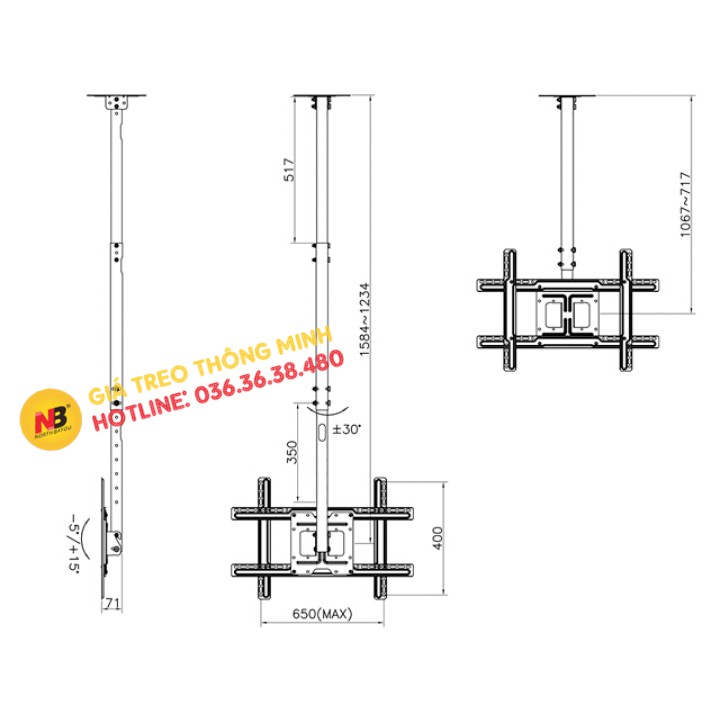 Giá Treo Tivi Thả Trần NB T560 32 - 43 - 50 - 55 - 65 Inch Treo - Giá Treo Tivi Trên Trần Nhà Đa Năng