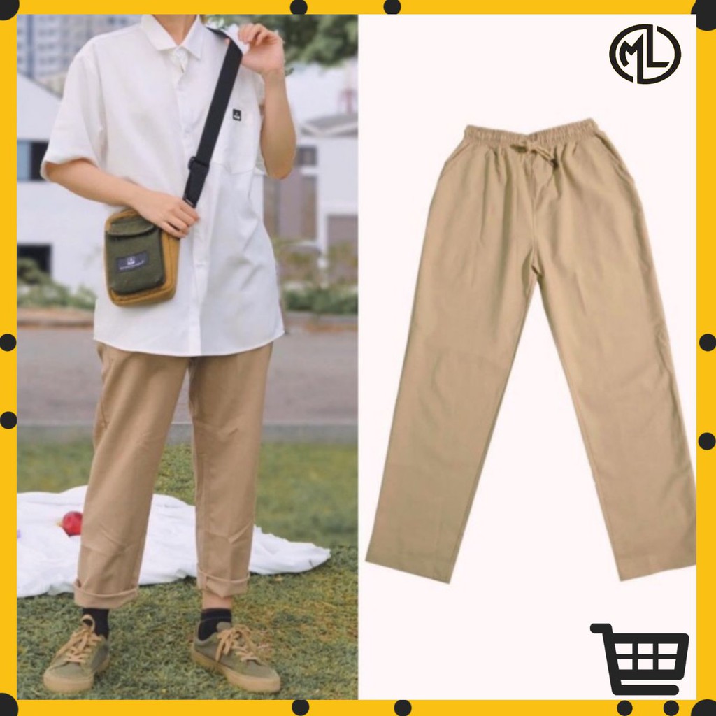 Quần Baggy Nam Kaki Ống Suông Basic Unisex - Kiểu quần kaki ống suông lưng thun - MAYLANSTORE